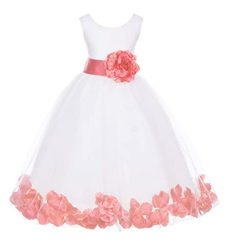 Wedding Pageant Flower Petals Girl Ivory Tulle Dress with Tiebow 302T2