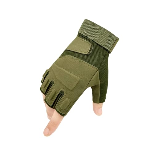 Image of Faux Leather Half Finger Tactical Gloves, Durable Fingerless Gloves for Cycling, Gym, Motorcycle Gloves, Training Gloves, Breathable Gloves, and Outdoor Activities (Green, L)