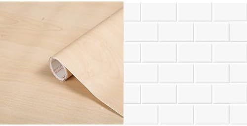 Bundle Includes (1) d-c-fix Self-Adhesive Film, Maple, 26"x78" Roll, 2-Pack & (1) DÉCOR Wow Peel & Stick Backsplash for Kitchen & Bathroom, (8) 12x12-inch Sheets Covers 8 Sq. Ft, White Subway