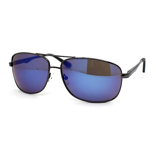 Mens Narrow Rectangle Spring Hinge Luxe Officer Metal Rim Sunglasses