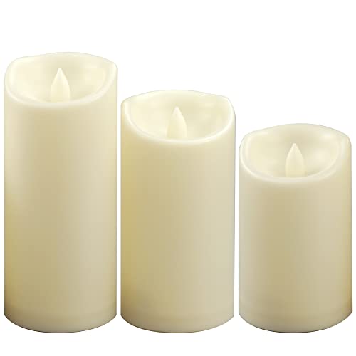 Image of CANDLE CHOICE Waterproof Outdoor Battery Operated Flameless Pillar Candles with Timer Realistic Flickering Plastic Fake Electric LED Lights for Lantern Garden Wedding Christmas Decorations 3 Pack