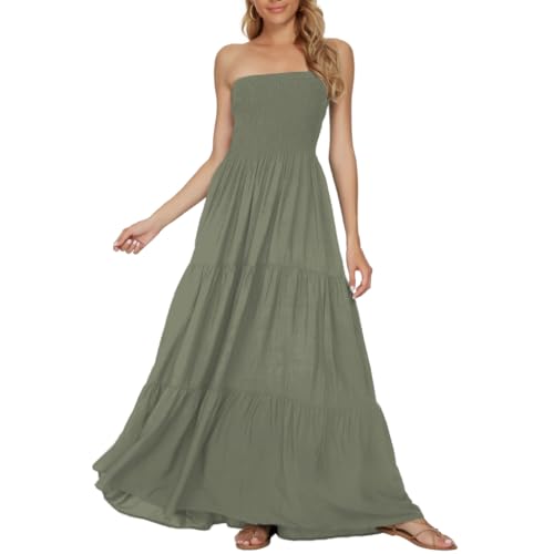 Image of Women's Summer Strapless Tube Top Maxi Dresses Off Shoulder Boho Beach Long Dress