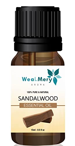 WeaLMery AROMA Sandalwood Essential Oils for Home Fragrance, Diffuser, Stress relief, Aromatherapy, Candle Making, 100% Pure & Natural, Therapeutic Grade Essential Oil - 15ml