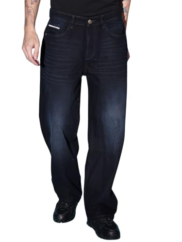 Image of The Indian Garage Co Men Baggy Solid Mid-Rise Stretchable Jeans