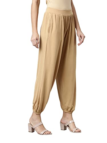 Image of GO COLORS Women Mid Rise Viscose Harem Pants | Wrinkle Free, Relaxed Fit, Free Size