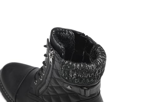 DECARSDZ Women's Fashion Black Ankle Boots Combat Motorcycle Lace Up Booties4