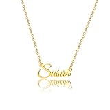 MONOOC Susan Name Necklace Personalized, Gold Plated Custom Nameplate Necklace Charm Jewelry Gift...