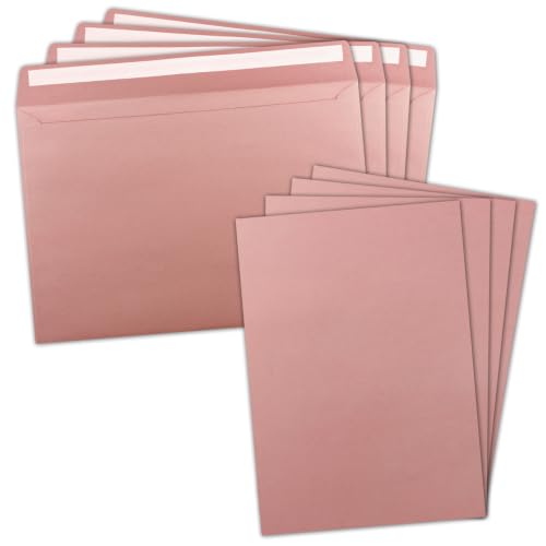 Tarjetas individuales XXL DIN A4 rosa viejo con sobre C4 de alta densidad para certificados