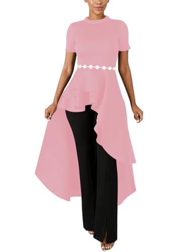 Image of Lrady Womens Casual Shirt Dress High Low Irregular Ruffle Hem Blouse Asymmetrical Peplum Long Tunic Tops
