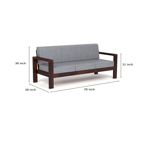 Image of Sheesham Wooden 3 Seater Sofa for Living Room | Solid Wood Sofa | Rosewood Sofa Set for Home & Office | Lounge (Walnut Finish, 3 Seater)
