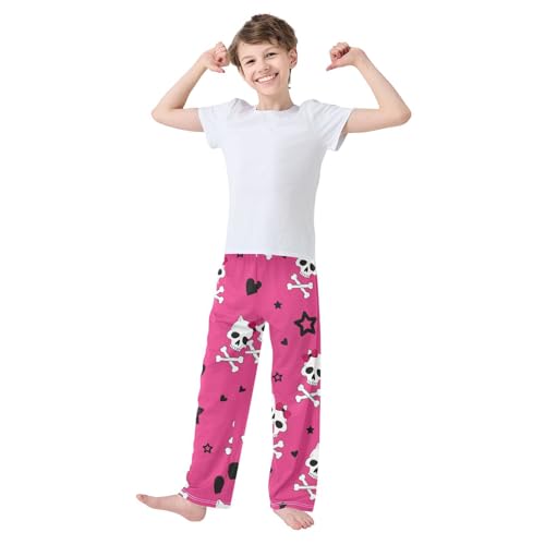 Skull and Bow Boys Pants Boys Athletic Pants Long Pant for Boywith Pockets Wide-Leg Size 6-14Y3