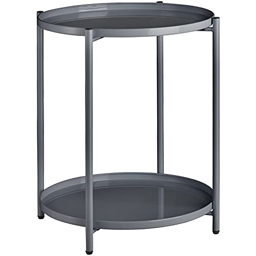 TecTake Table d'Appoint à 2 Niveaux Bout de Canapé Table Basse Ronde avec 2 Plateaux Amovibles Cadre en Acier – Diverses Couleurs (Gris Foncé)