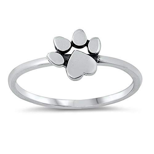CloseoutWarehouse 925 Sterling Silver Plain Paw Print Ring