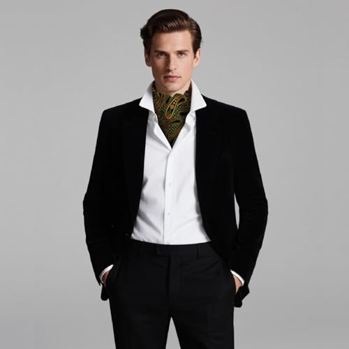 Image of DiBanGu 3PCS Ascot Ties for Men Wedding Jacquard Woven Silk Ascot Cravat for Men Cravat Tie and Pocket Square Set