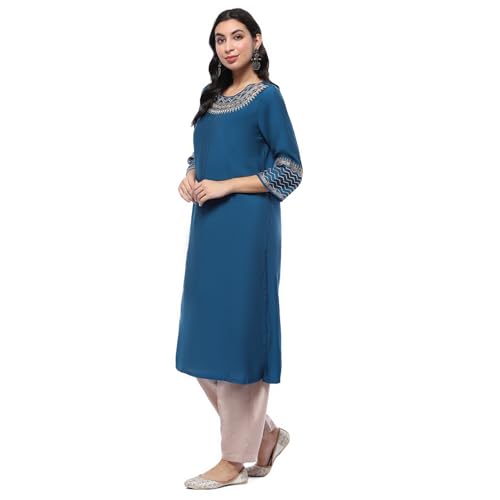 Image of BIBA Women Rayon Blend Straight Fit Solid Festive Kurta