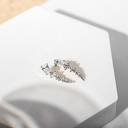 Pavoi 14K Gold Plated Sterling Silver Post Cubic Zirconia Ear Crawler Earrings - Faux Diamond Arrow Ear Climber Fashion Earrings In White Gold #TOP2