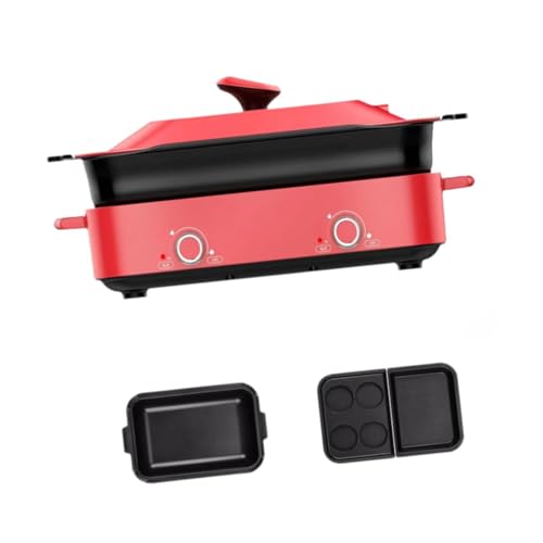 Bothyi Electric Hot Pot Slow Cooker Adjustable Temperature Electric Griddle Kitchen Appliance for Shabu Shabu Home Use Family Dinner, Red