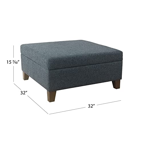HomePop Square Storage Ottoman with Wood Legs, Textured Navy by HomePop - Image 2