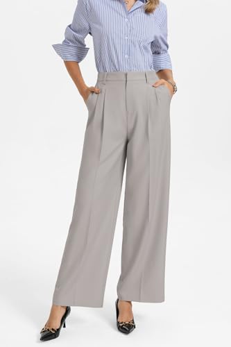 GRACE KARIN Business Casual Pants for Women Wrinkle Free Palazzo Wide Leg Pants with Pockets Travel Outfits Taupe XX-Large — view 2