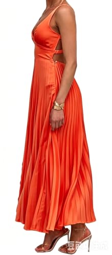 Image of Recious Womens Sexy Sleeveless Deep V Neck Satin Pleated Ruffles Bodycon Party Clubwear Dress