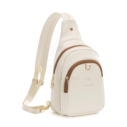 OSOCE Crossbody Damen Klein Brusttasche PU Leder Sling Bag Diebstahlsicher Crossbag Damen Schulterrucksack Vielseitige Umhängetasche für Reisen und mehr in Braun Weiß und Schwarz (Weiß, Extra groß)