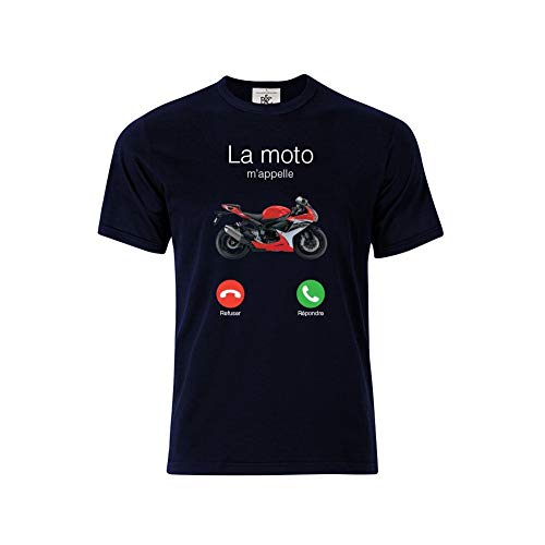 Mygoodprice T-Shirt col Rond la Moto m'appelle Bleu XL