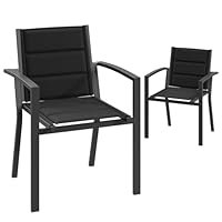 JUMMICO Garten Stapelstühle mit Armlehnen, Aluminium Outdoor Garten Stühle mit Baumwollsitz für Balkon, Terrasse, Garten - Set aus 2 Stück, DunkelGrau