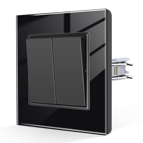 CNBINGO Lichtschalter Unterputz,Modern Lichtschalter Schwarz Glas Wechselschalter mit Steckklemme,2 Fach 1 Weg,Schwarz CNBINGO Lichtschalter Unterputz,Modern Lichtschalter Schwarz Glas Wechselschalter mit Steckklemme,2 Fach 1 Weg,Schwarz