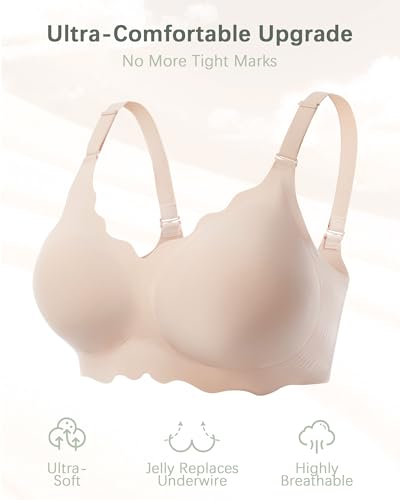 Image of Seamless Jelly Bras for Women No Underwire Push Up Bra Full Coverage V-Neck Wirefree Bralettes Soft T-Shirt Bra