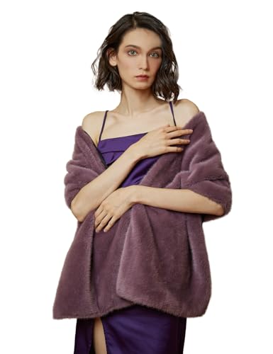 BEAUTELICATE Chal de piel sintética Estola de Pelo Invierno Bolero Mujer Fiesta Abrigo para Bodas Novia Dama de Honor (Lavender Purple)