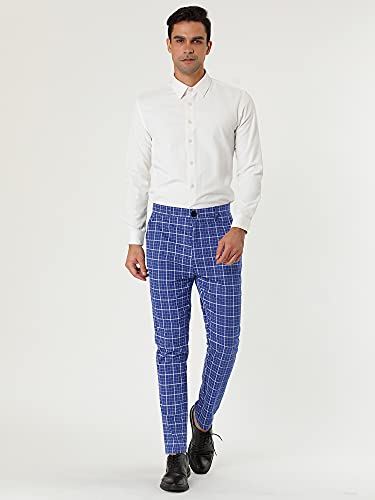 Lars Amadeus Men's Business Pants Checked Printed Slim Fit Flat Front Plaid Dress Trousers3
