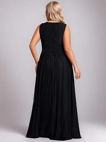 Ever-Pretty Women's Glitter V Neck Formal Gowns Pleated Sleeveless Plus Size Formal Dress 02133-DA2