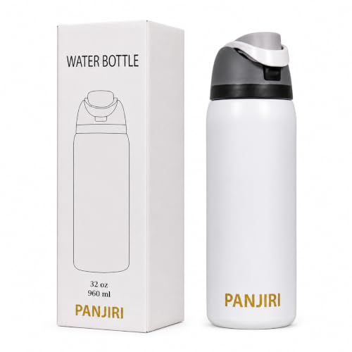 Image of FreeSip Gym Water Bottle with Straw & Chug Lid - Leak Proof Push Button Opening, BPA Free, Large Capacity Sports Bottle with Carry Handle (Cloud White, 960 ML)