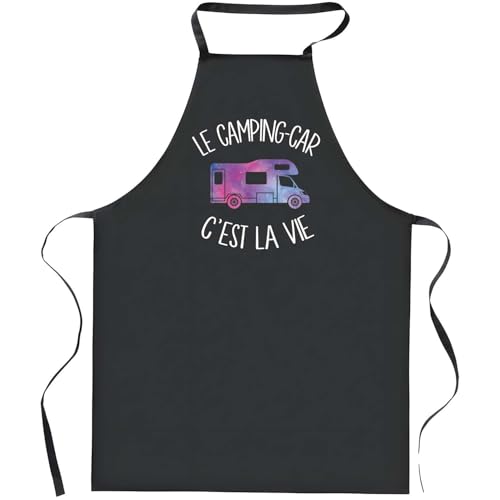 Tablier noir camping-car pour cuisiner en voyage et barbecue