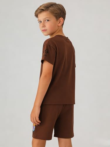 Image of Cakaner Tween Boys Summer Clothes 2 Piece Short Sleeve Graphic T-Shirt and Shorts Casual Outfit Set Size 7-14