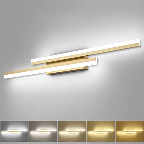 Image of PRESDE 40 Inch LED Vanity Light Brushed Gold Bathroom Light Fixtures Over Mirror Modern Bath Lighting Bar 5CCT