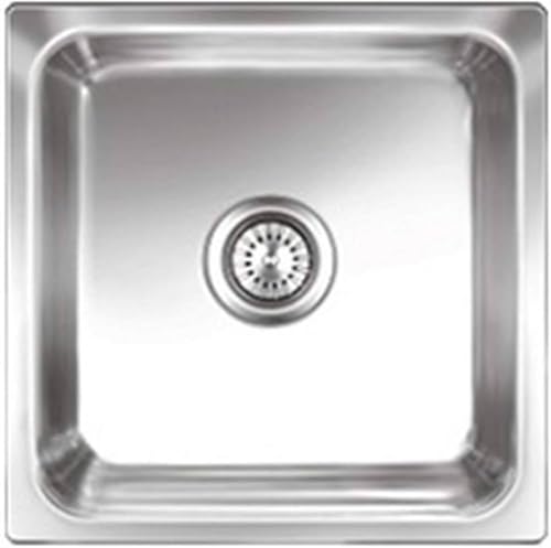 Image of NIRALI Kitchen Sink 19 x 19 Inch Omni 304 Heavy Duty Stainless Steel | Single bowl Sink Round Coupling | Rust & Stain Resistant | Satin Finish | Minimizes Sound Sink (Satin, 19 inch X 19 inch X 9 inch)