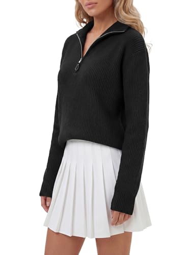 Image of LYANER Women's Quarter Zip Pullover Sweater Casual V Neck Collared Knit Fall Winter Outfit Clothes