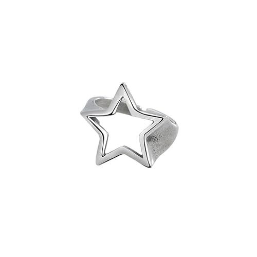 Y2K Hollow Star Open Band Statement Ring Punk Aesthetic for Women Men Stainless Steel Chunky Gothic Grunge Adjustable Stackable Finger Knuckle Rings Vintage Minimalist Silver Comfort Fit Jewelry
