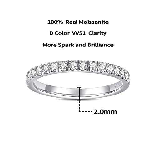 Yeedamy Moissanite Wedding Band For Women Engagement Ring White Gold Plated Sterling Silver 0.42Ct D Color Vvs1 Lab Created Diamond Half Eternity Stackable Rings For Her Size 6 #TOP2