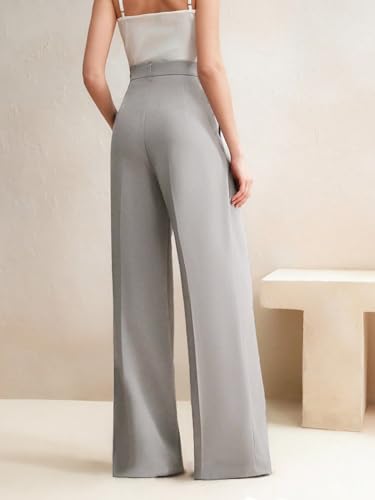 Image of KOTTY Women's High Waist Solid Color Hook and Bar Wide Leg Casual and Formal Trousers