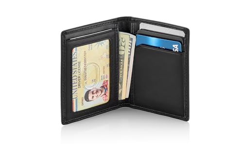 Image of Stealth Mode Men's Slim Front Pocket Wallet - RFID Blocking, Thin Minimalist Design, Genuine Leather - ID Badge Window and 5 Sleeves for Money, Credit Cards, Driver License (Black /White)
