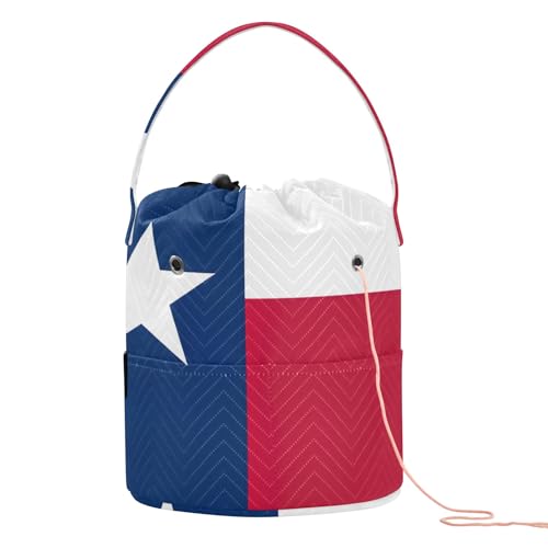 Bolsa de crochê com bandeira do Texas, bolsa de crochê grande, bolsa de suporte de fio portátil para projeto de crochê, bola de novelo de loja