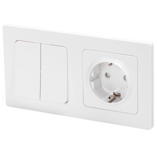 Prise Schuko avec 2 interrupteurs 1 voie, idéale pour le contrôle des lumières et des appareils électriques, fabriquée avec des matériaux durables. *
