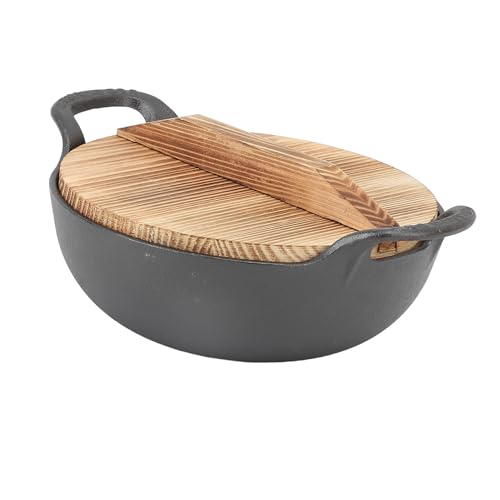 Wok de Hierro Fundido GLOGLOW con Tapa de Madera 20 cm miniatura 6