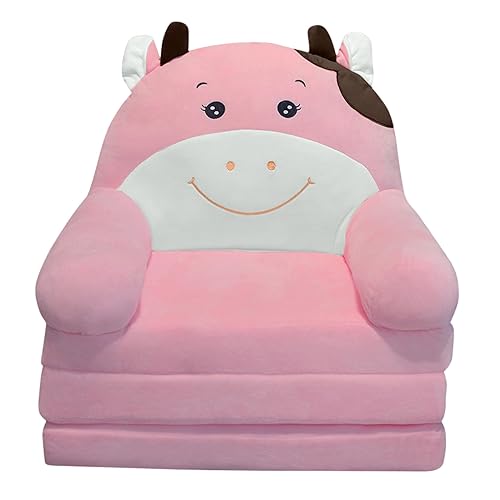 cfpqv Sofá de peluche para niños, sillón 2 en 1, plegable, lindo perezoso, para sala de estar y dormitorio, sin forro, funda de cojín, color rosa, talla única