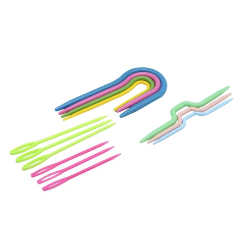 Image of FDXGYH 14 Pcs U Shape Multicolor Bent Cable Stitch Holder Needles Plastic Twist Curved and Straight Hand Knit Knitting Needles