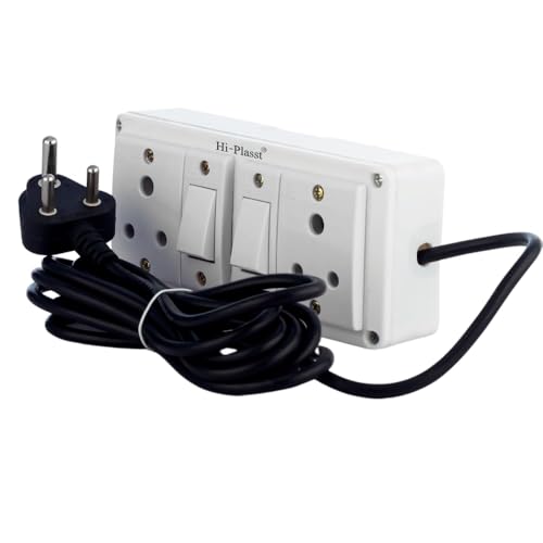 Image of Hi-Plasst 2+2 Pin Extension Board with 2 Switches & 2 Sockets, 6A, 4-Yard Long Cord - Wall-Mountable Power Hub for Home, Office, Diwali Lights, Christmas Decor & Kitchen Appliances