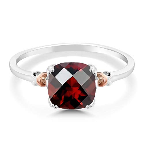 Gem Stone King 2-3 Cttw Gemstone Birthstone Engagement Ring For Women | 925 Sterling Silver and 10K Rose Gold | 8MM Cushion | Wedding Anniversary Promise Ring | Available In Size 5, 6, 7, 8, 92