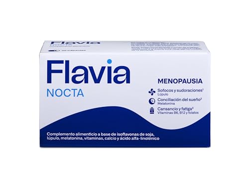 FLAVIA Nocta 30 Comprimidos, Alivia los Síntomas de la Menopausia, con Isoflavonas de Soja y Melatonina, Mejora el Sueño, Bienestar de los Huesos, Disminuye Cansancio y Fatiga, con Estudios Clínicos